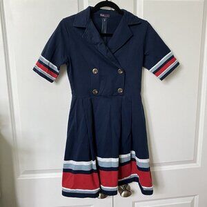 Blued Sailor Mini Dress Womens Navy Blue Retro Stripe